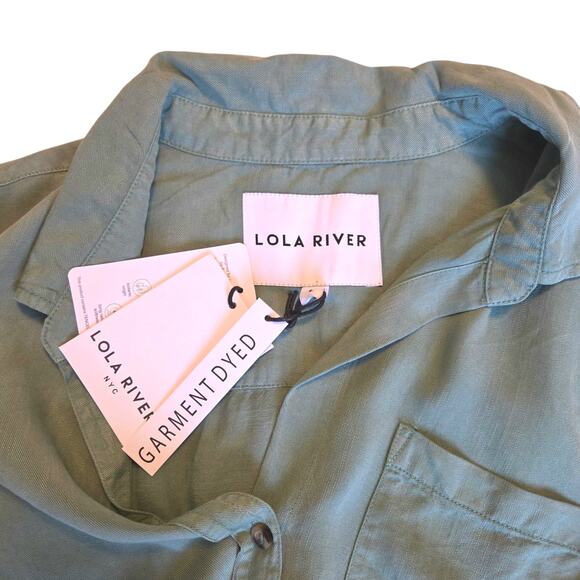 Lola River Barry V-Neck Button Front Shirt Blouse NWT LR1027 Chambray Feel sz L - Picture 3 of 9